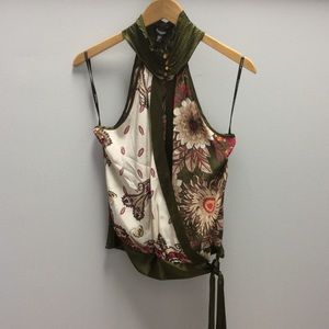 Bebe green tropical print halter top size XXS NWT